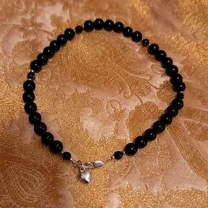 Black onyx silver anklet